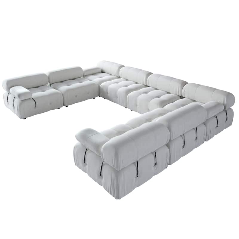 8-piece U-Shape Velvet Fabric Modular Sectional Sofa--138.6'' - Beige