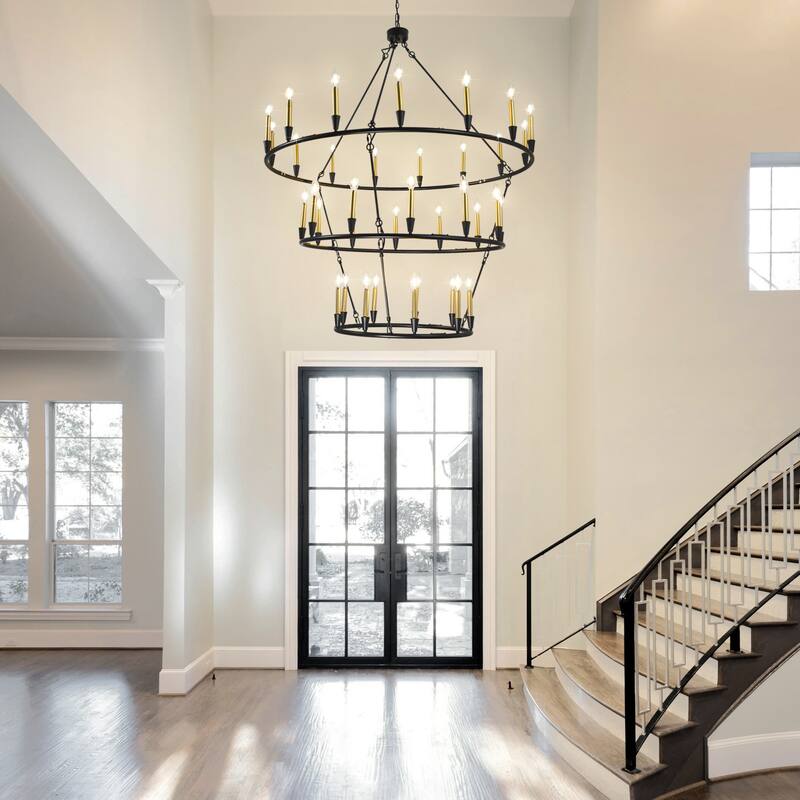 3Tier Wagon Wheel Chandelier Extra Large Chandeliers for High Ceilings - 36-Light