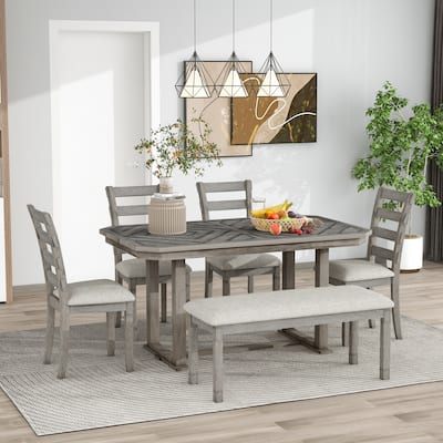 6-Piece Dining Set with Wood Grain Pattern Tabletop and Soft Cushion Chairs