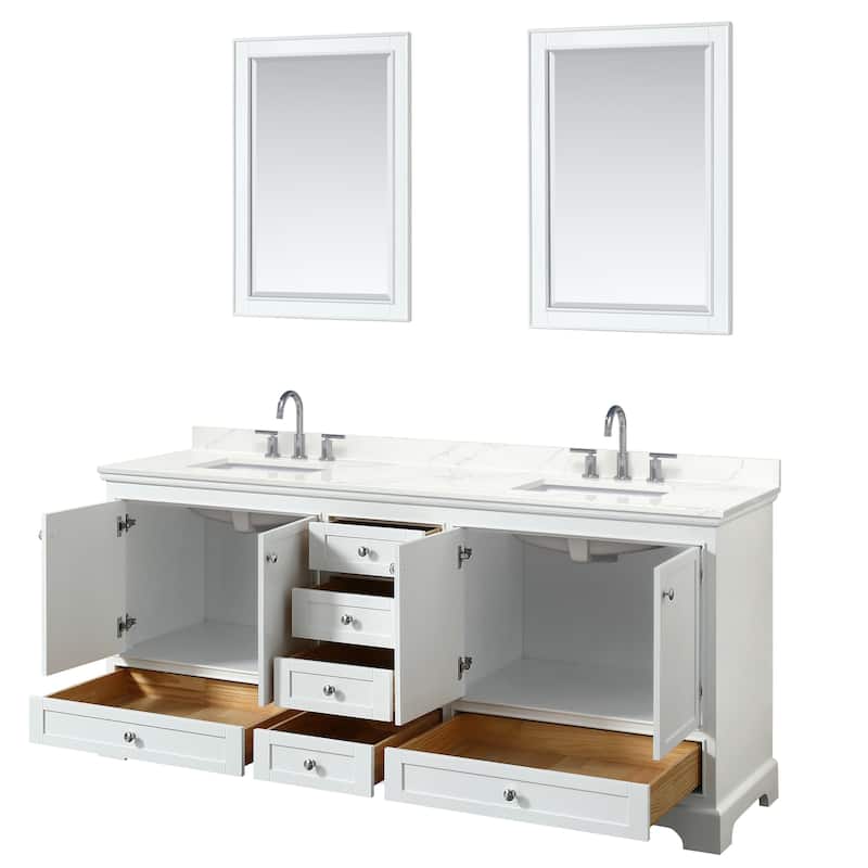 Deborah 80-inch Double Vanity, Quartz Top, 24-inch Mirrors
