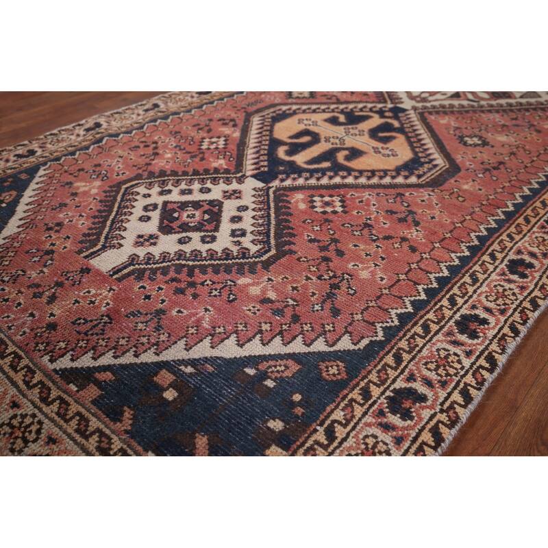 Distressed Bakhtiari Vintage Persian Runner Rug Handmade Wool Carpet - 3'7" x 9'9"
