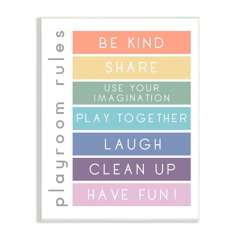 Stupell Bold List of Playroom Rules Kids Rainbow Stripes Wood Wall Art ...