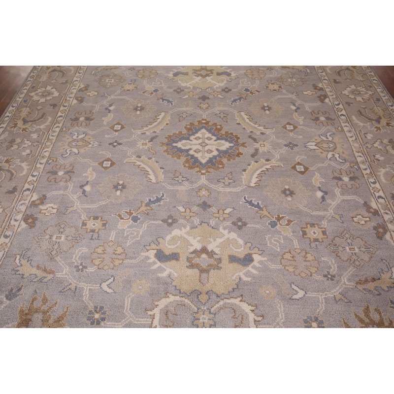 Floral Gray Oushak Indian Area Rug Hand-Knotted Wool Carpet - 8'1" x 9'11"