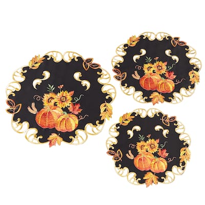 Embroidered Fall Pumpkin and Sunflowers Table Linens