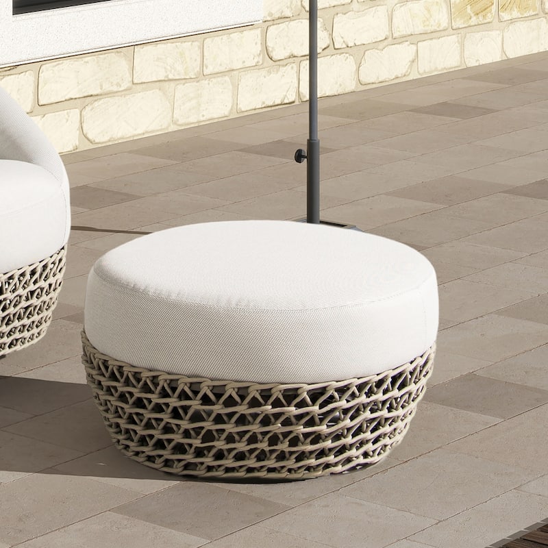Willow 25" Woven Rope Upholstered Outdoor Patio Ottoman - 25"W X 25"D X 13.5"H - Wheat Beige Axroma olefin