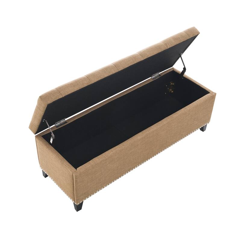 47.5" Storage Ottoman, Storage Bench with Safety Close Hinge, Linen Button-Tufted Ottoman for Living Room, Support 500lbs