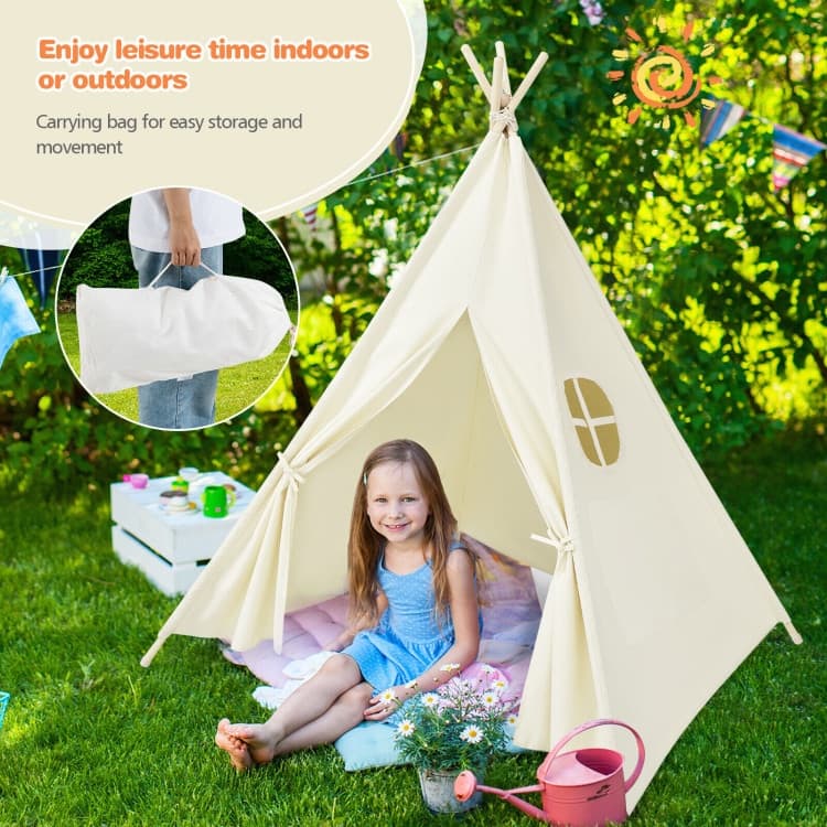 Foldable Kids Canvas Teepee Play Tent - 36.5" x 18" x 32" (L x W x H)