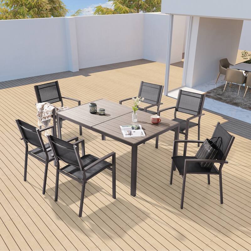 BONOSUKI Outdoor 7-Piece Dining Set Textilene Fabric w/Powder-coated - Black