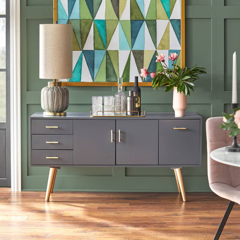 Simple Living Maura Mid-Century Modern 3-drawer Buffet - Charcoal Gray