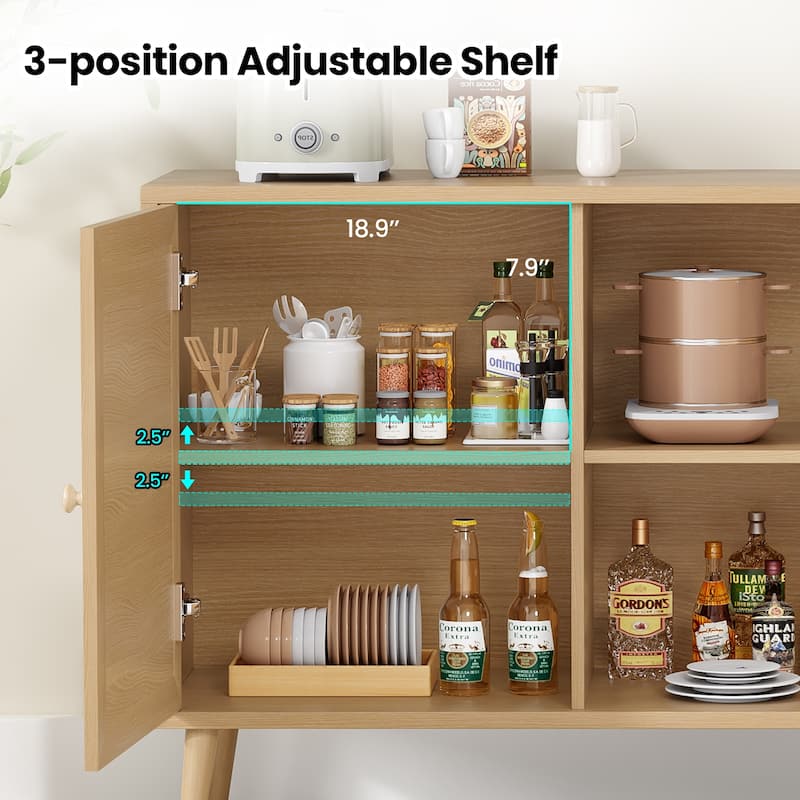 Sideboard Buffet Cabinet with 3 Rattan Doors,Modern Kitchen Storage Console Cabinet for Entryway Living Room (Large)