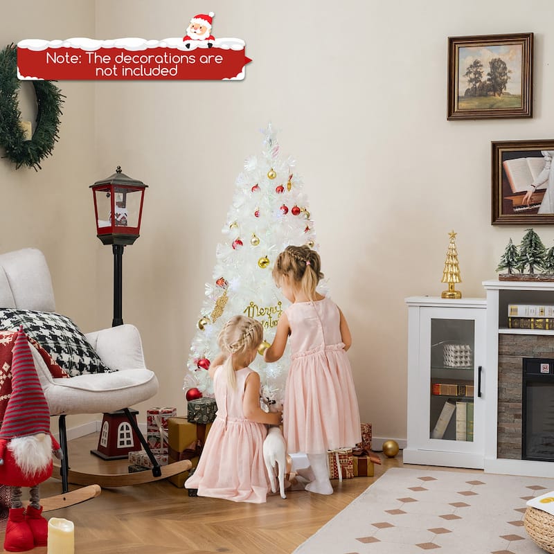 Gymax 5/6/7 FT Pre-Lit Fiber Optic Christmas Tree White Artificial