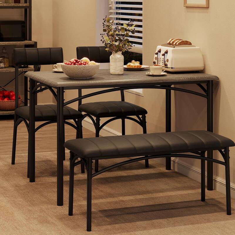 Dining Table Set for 4, Kitchen Table Set for 4 with Upholstered Bench and 2 Chairs - Grey