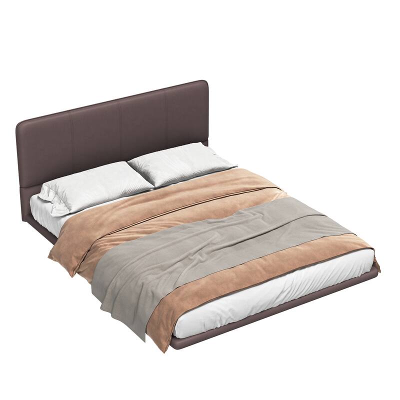 Modern PU Leather Floating Platform Bed with LED Lights, No Boxing Spring Needed