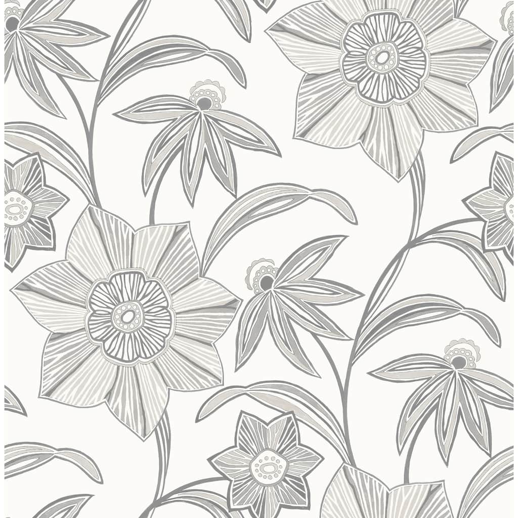 A-Street Prints Star Flower Charcoal Floral Trail Wallpaper