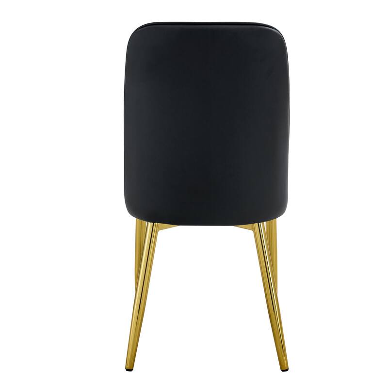 8 modern dining chairs, sleek PU backrest, and gold metal legs bring a comfortable home experience to the kitchen, bedro