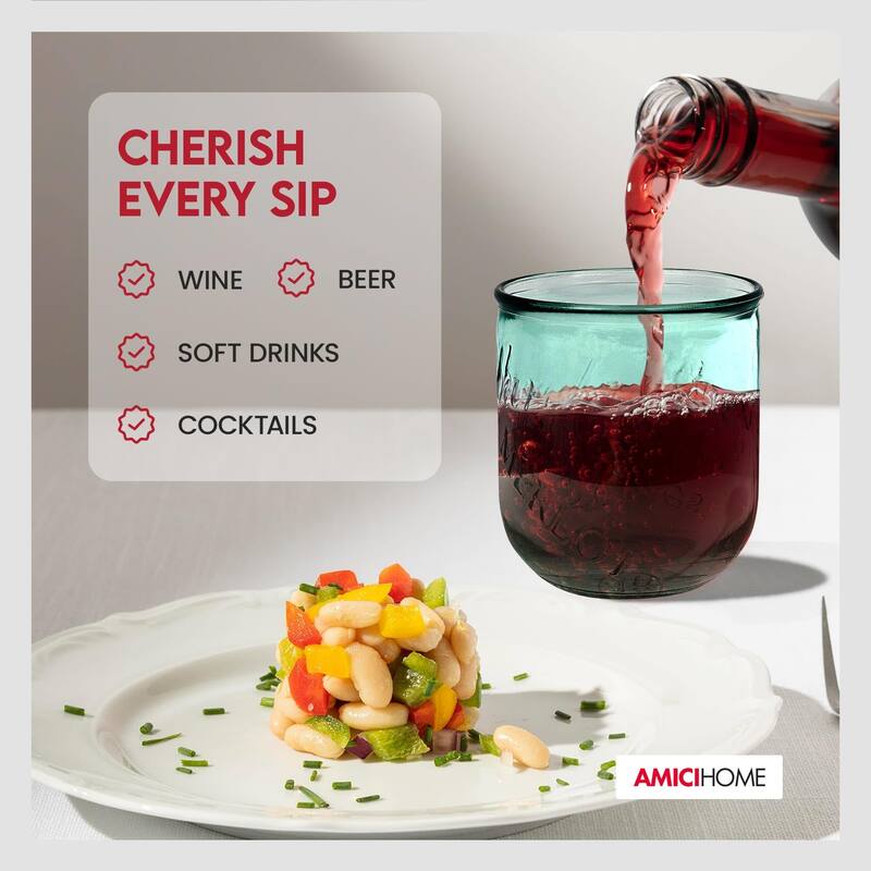 Amici Home Set of 6 Vino Stemless Wine Glasses - 12 oz