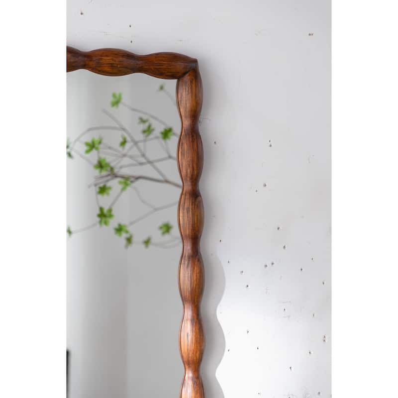 Mid-Century Modern Mirror with Solid Wood Frame,Wall-Mounted High-Definition Non-deformable Bedroom Mirror