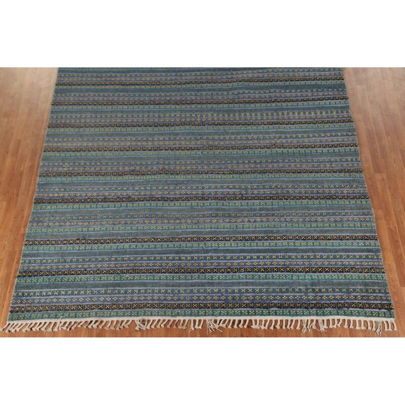 Striped Moroccan Oriental Area Rug Hand-Knotted Wool Carpet - 9'0" x 12'2"
