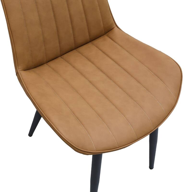 PU Leather Dining Chair with Metal Legs, Wave Pattern Upholstered Armless Chair Set of 4 for Kitchen, Restaurant, Living