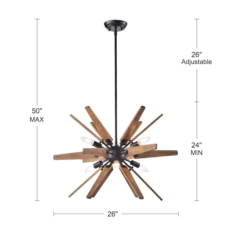 Bernice Antique Black Sputnik Natural Wood 6-light Chandelier