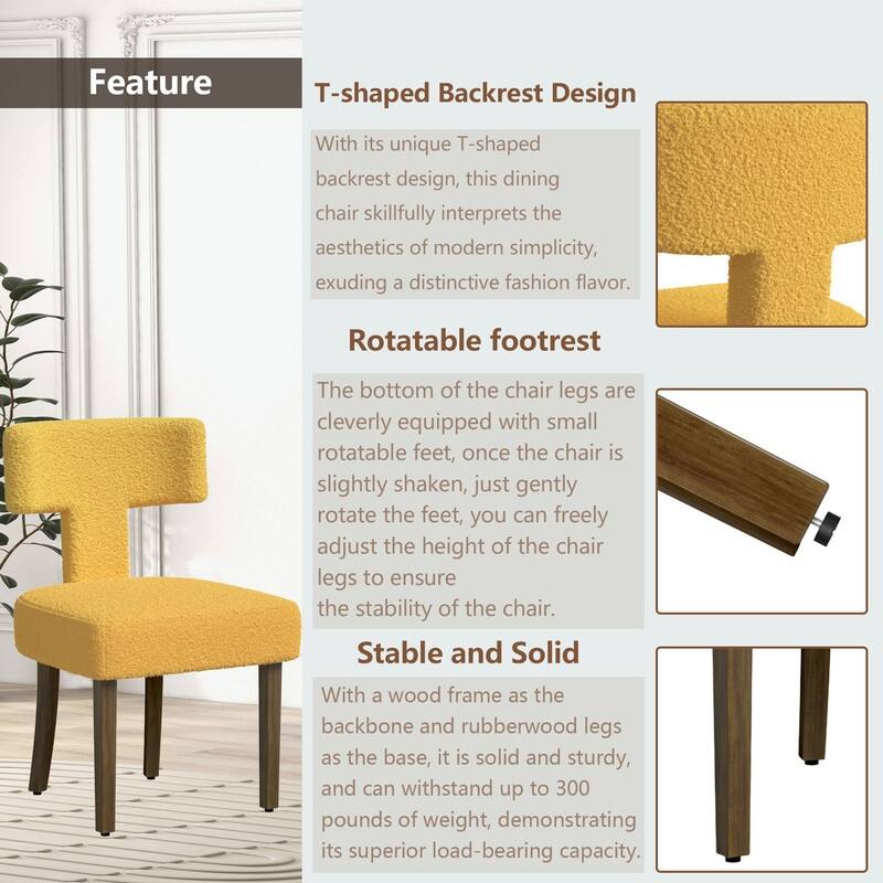 Dining Chairs Boucle Fabric Lamb Upholstered T-Shape (Set of 2)