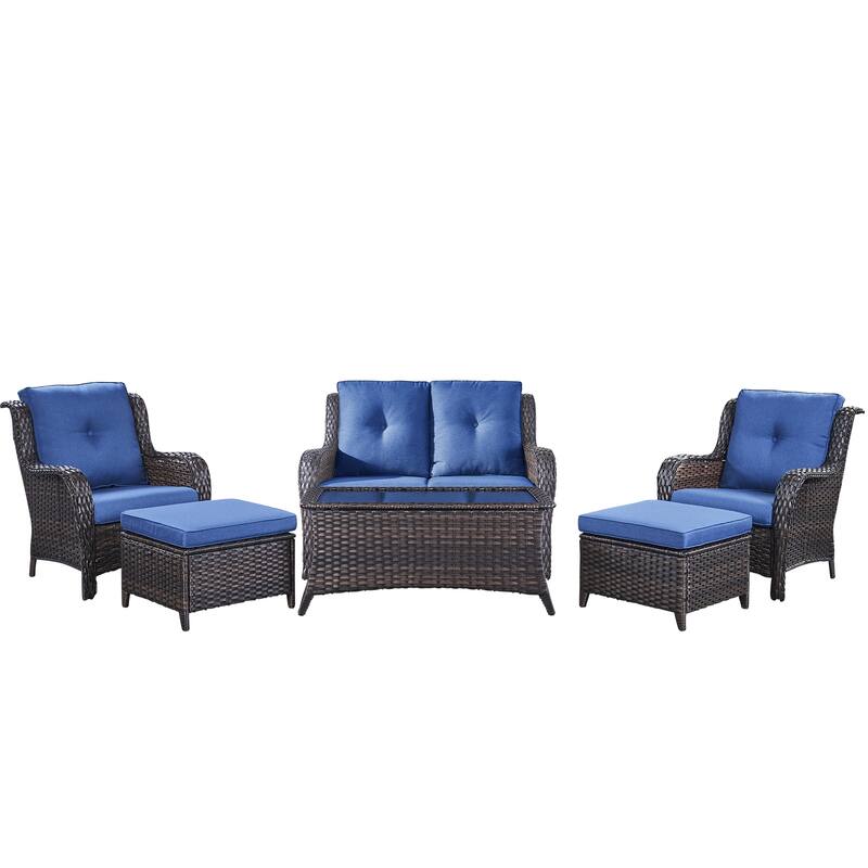 Pocassy 6 Pieces Outdoor 2-Seat Sofa Chairs Table Ottoman