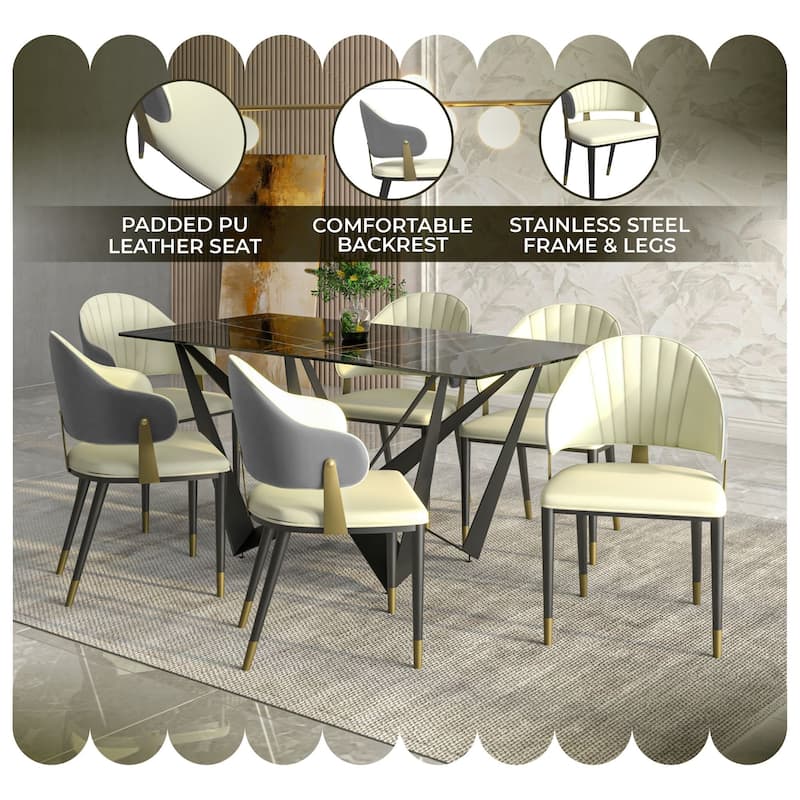 Leather Dining Chair in Iron with Gold Accents Design Modern Ergonomic Side Chair