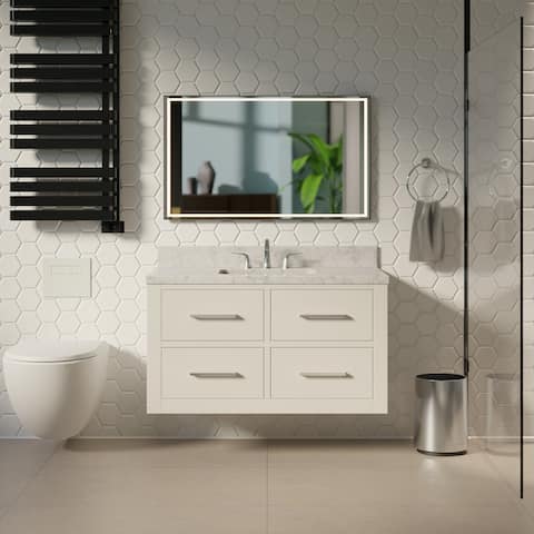 KitchenBathCollection Helsinki 42" Bathroom Vanity with Carrara Marble Top