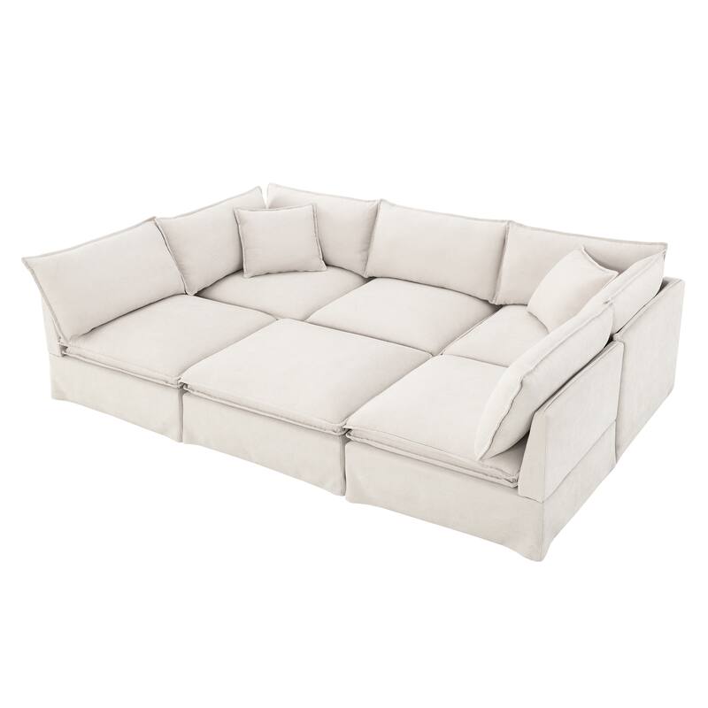 125.5" Chenille Modular 6-Seat Sectional Sofa with Movable Ottoman, Cloud Foam Cushions, and Free Combination Design