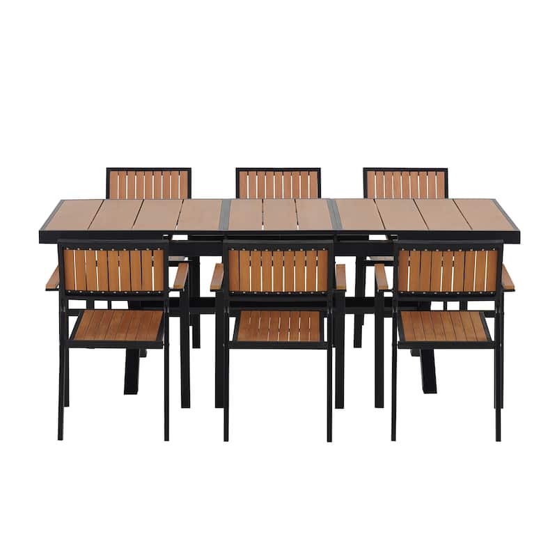 Outdoor Plastic Wood Chairs Set with Six Chairs and a Table (Set of 7)