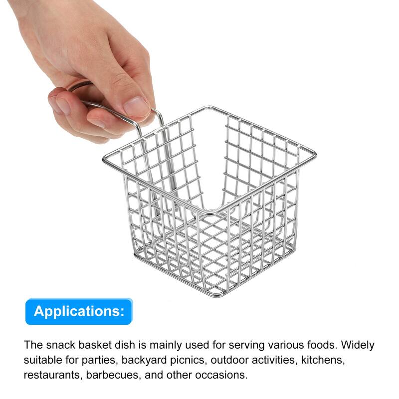 Mini Square Fry Basket Reusable Holder Fry Chip Basket Stainless Steel 2Pcs - Silver - 3.94 Inch