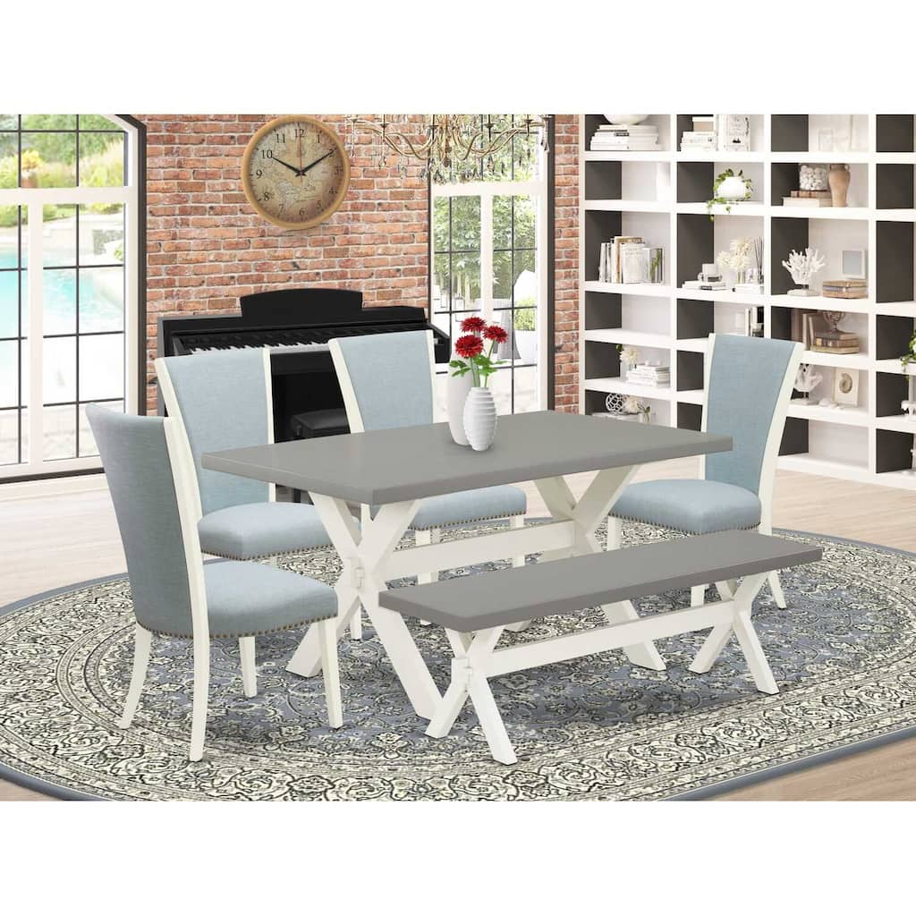 HomeStock 6-Piece Rectangle Natural Oak Finish Solid Wood Top Dining Table with 1-Bench, 4-Chairs