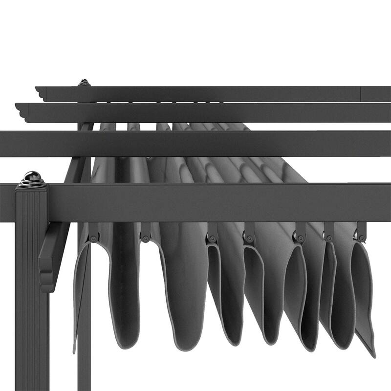Retractable Aluminum Pergola with 180g Polyester Canopy UPF 30 Plus Gray White for Patio Garden or Terrace