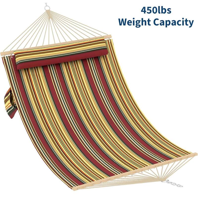 Double Quilted Fabric Hammock, 450 LBS Capacity for Outdoor Patio Backyard Poolside - Multi Stripes