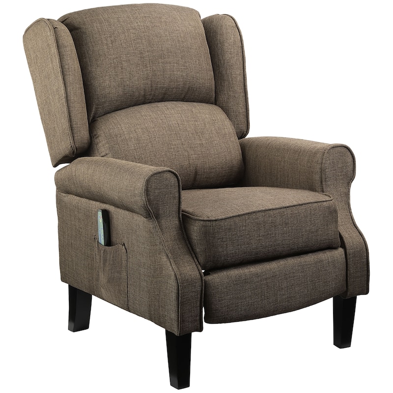 Wingback Manual Recliner Sofa Linen Fabric Heating Vibration Massage Lounge Chair with Adjustable Footrest, Wired Remote Control