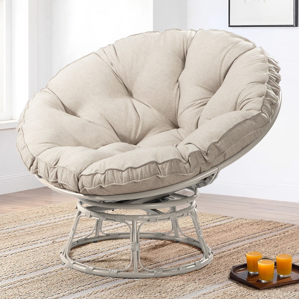 Cozywor Wicker Outdoor Patio Swivel Papasan Lounge Chair with Cushions