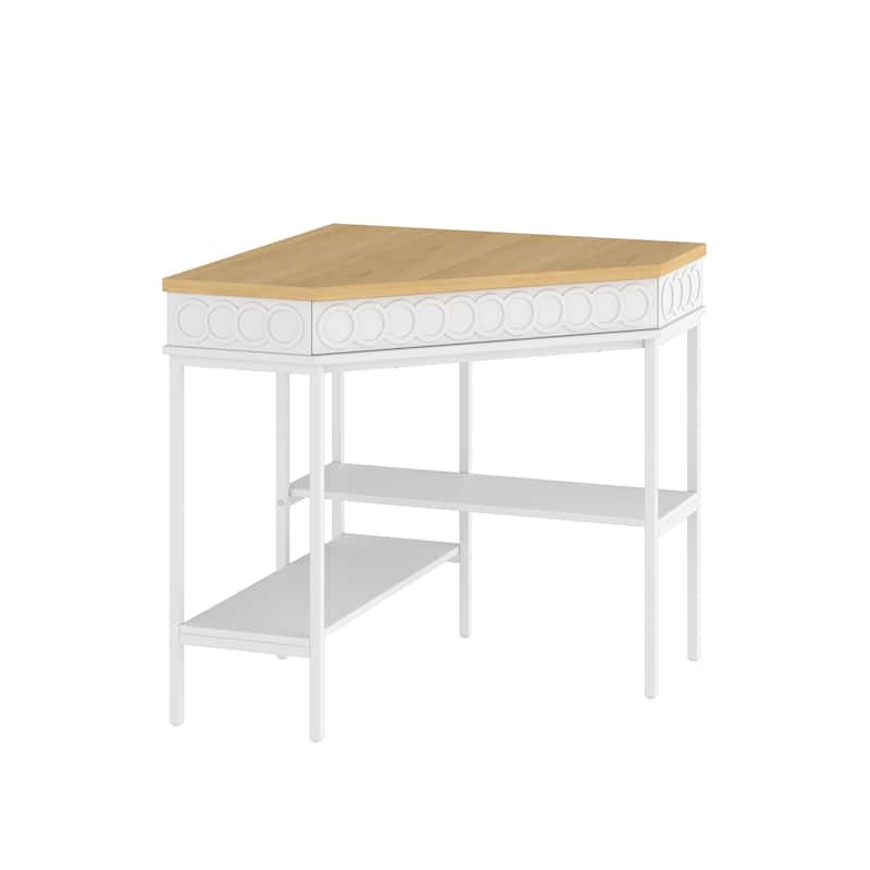 360° Rotating Corner Desk with Pull-Out Keyboard Tray – Small Space L-Shaped Computer Desk White & Oak