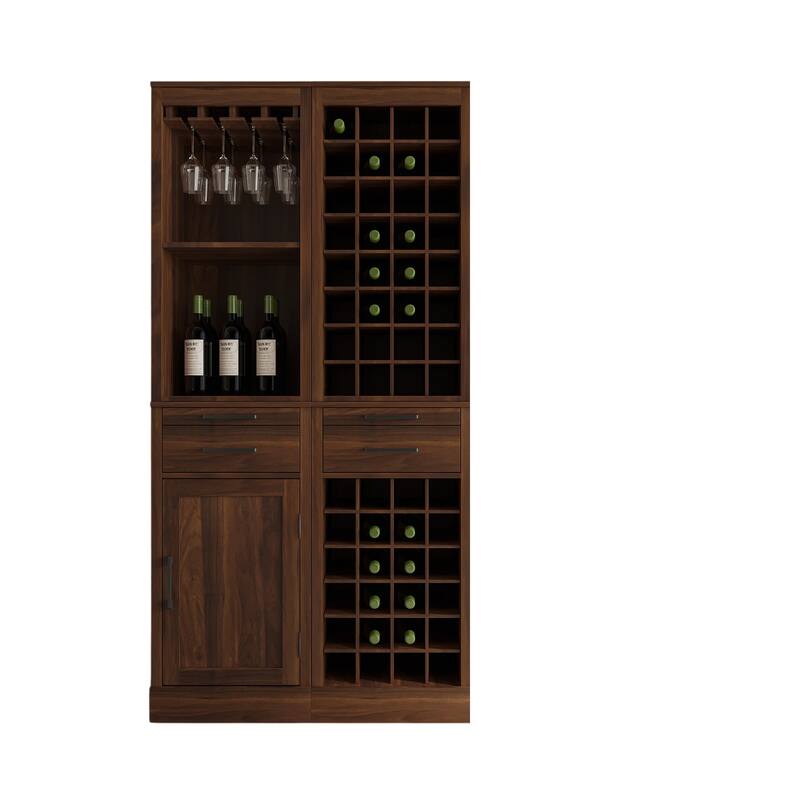 Modular Combination Wine Bar Cabinet Set ,Multi-Storage Cabinet with Open Shelves and Wine Glasses Rack