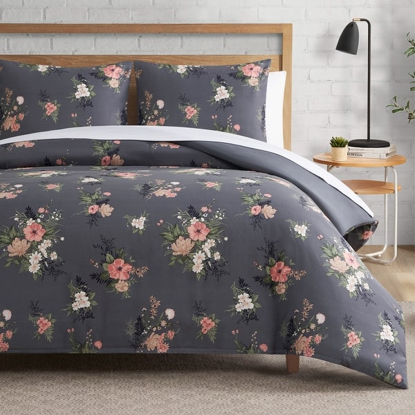 slide 2 of 10, Lucky Brand Cali Bouquet Duvets Queen - Charcoal Grey