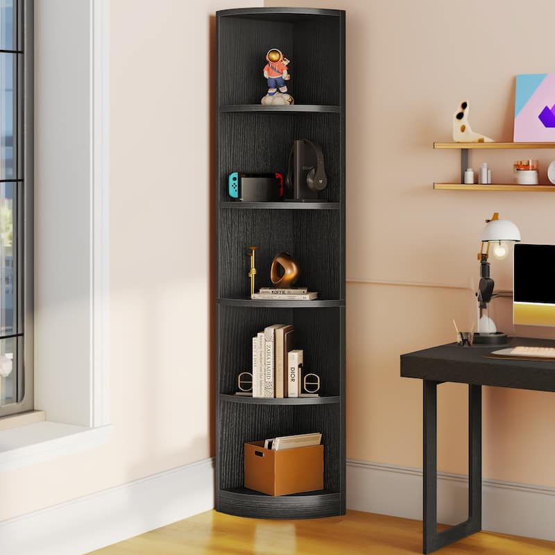 Moasis Modern 5-Tier Corner Shelf, 70" Tall Corner Bookshelf Freestanding Display Bookcase - Black
