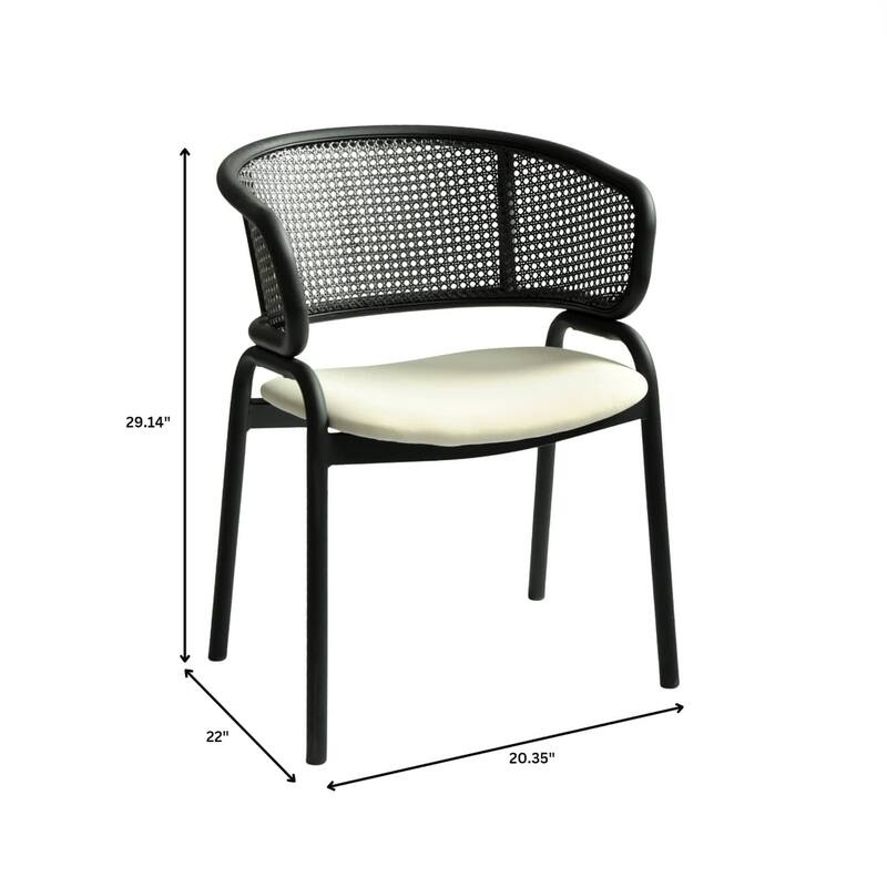 Ervilla Modern Upholstered Accent Side Chair with Wicker Back and Black Iron Legs for Dining Room & Kitchen, Set of 2