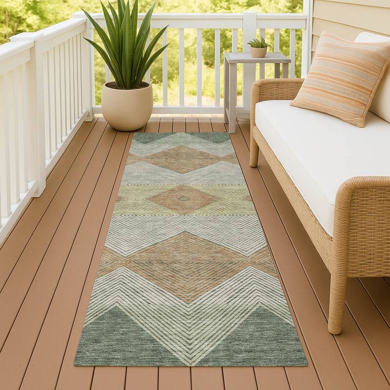 Machine Washable Indoor/ Outdoor Modern Mission Chantille Rug - Basil - 2'3" x 7'6"
