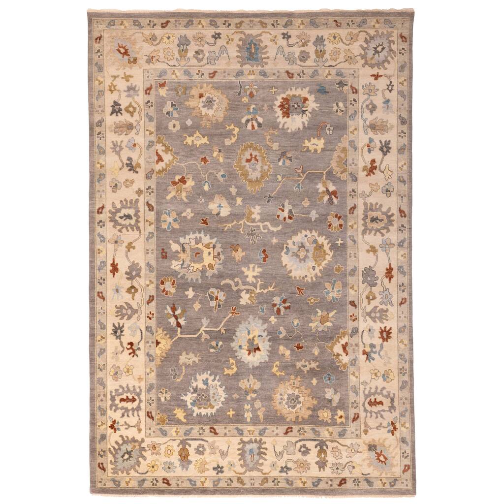 ECARPETGALLERY Hand-knotted Modern Oushak Dark Grey Wool Rug - 9'8 x 14'2