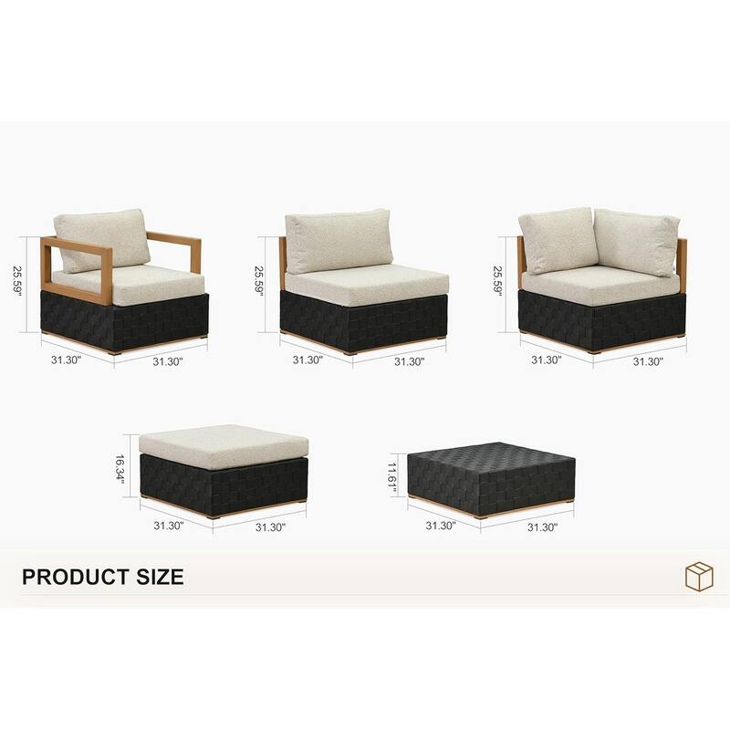 PURPLE LEAF GLFSF Black sofa with white seat Outdoor Couch for Yard Porch Deck Patio Conversation Sets - 5seats+2 Tables - Open-End