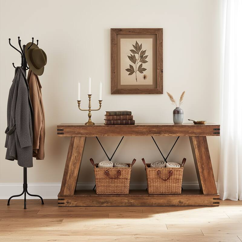70.9" Farmhouse Console Table with Storage, Industrial Rustic Sofa Table