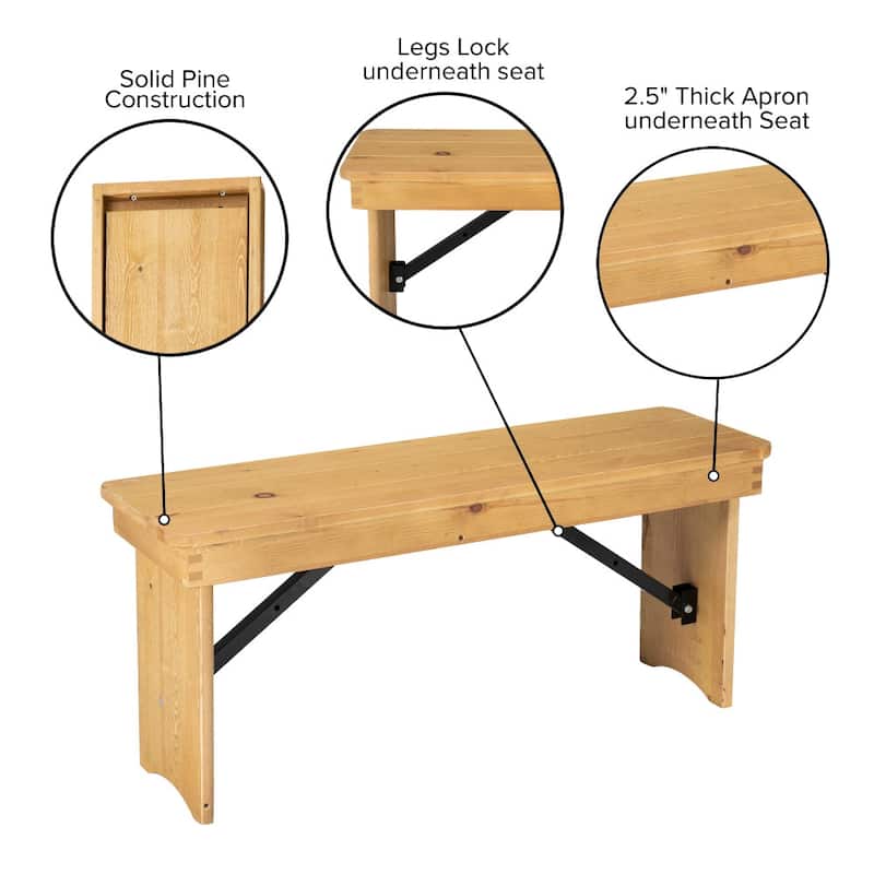 40" x 12" Antique Rustic Solid Pine Folding Farm Bench