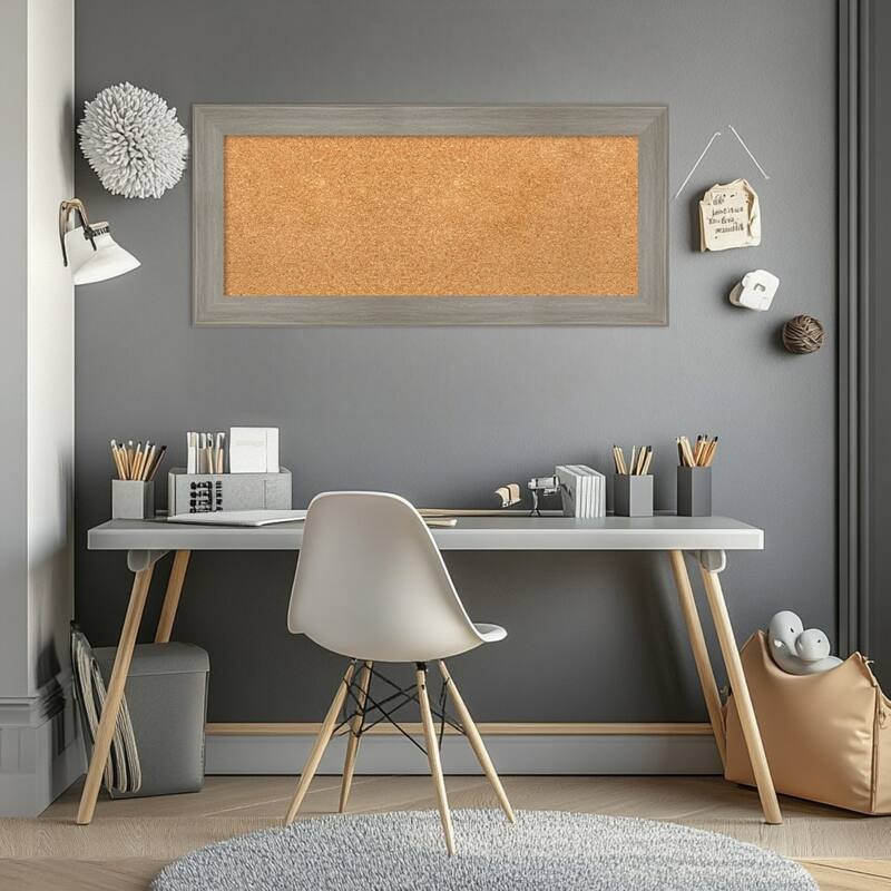 Grand Greywash Narrow Framed Cork Board - Bulletin Board, Organization Board, Pin Board