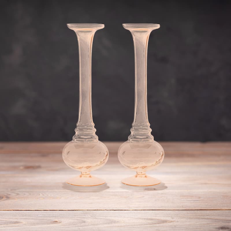 Solid Glass Tall Stem Vases - 11.25" - Pink - Set of 2