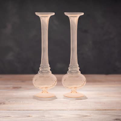 Solid Glass Tall Stem Vases - 11.25" - Pink - Set of 2