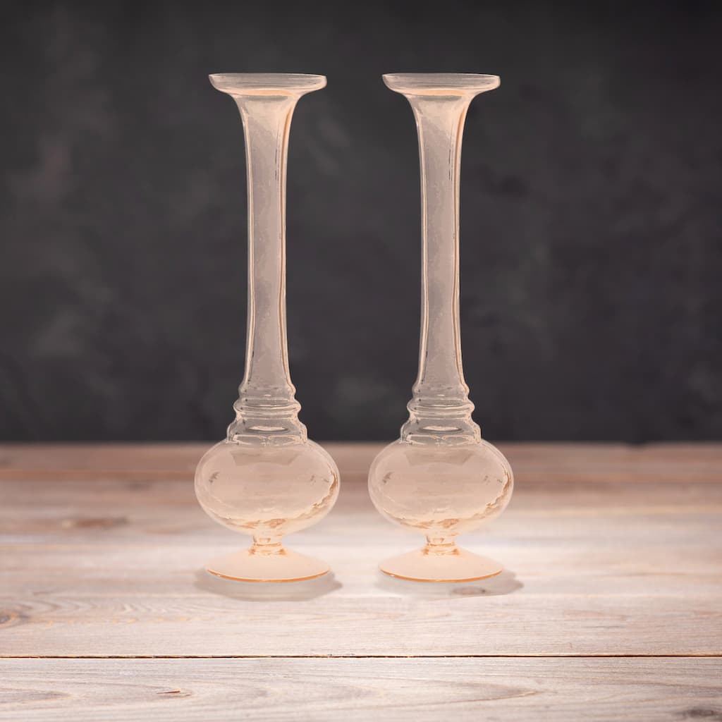 Solid Glass Tall Stem Vases - 11.25" - Pink - Set of 2